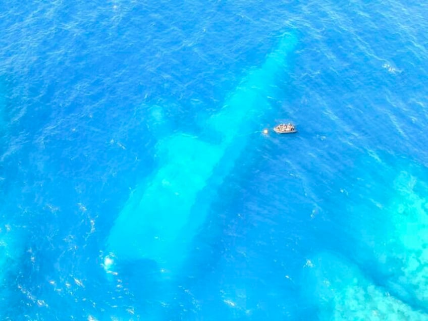 FILE - In this photo provided by the New Zealand Defence Force, divers survey the area aro