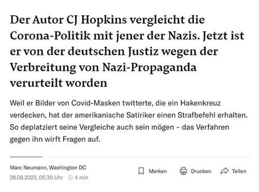 criminalization of dissent delayed german authorities postpone cj hopkins swastika tweet re trial at last minute