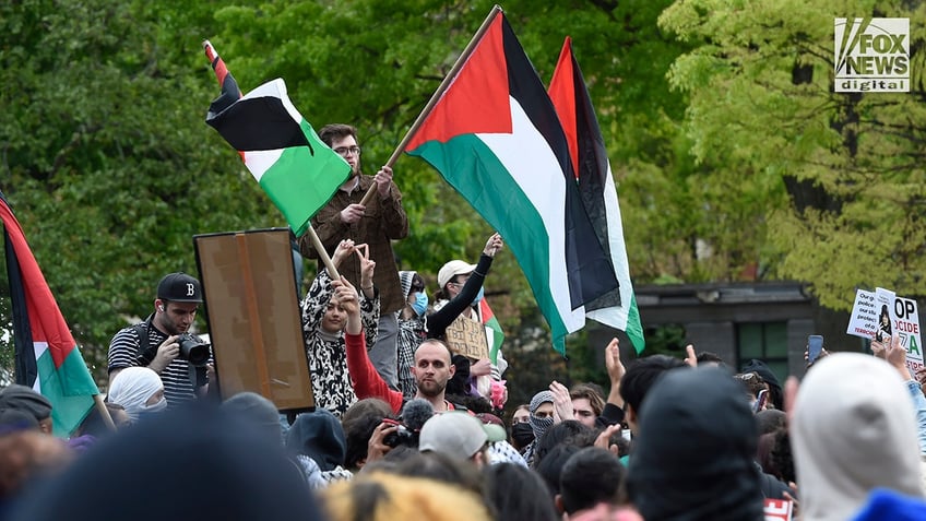 Anti-Israel protesters gather near Washington Square Park in New York City