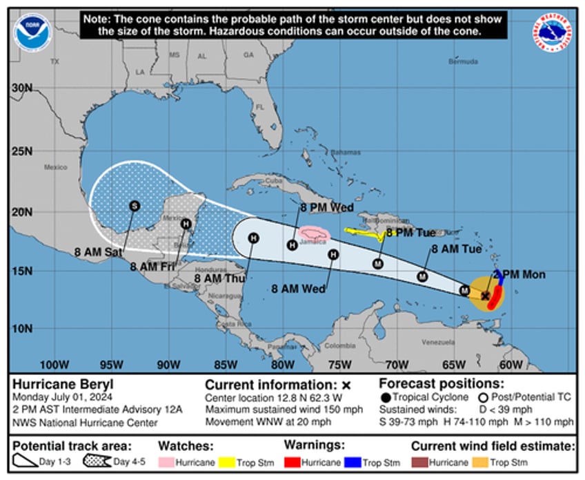 cruise ship stocks slide as powerful hurricane beryl churns in caribbean