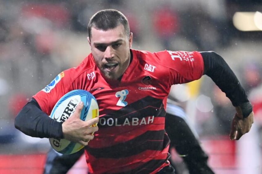 Kyle Preston of the Crusaders on the charge during their Super Rugby Pacific match against