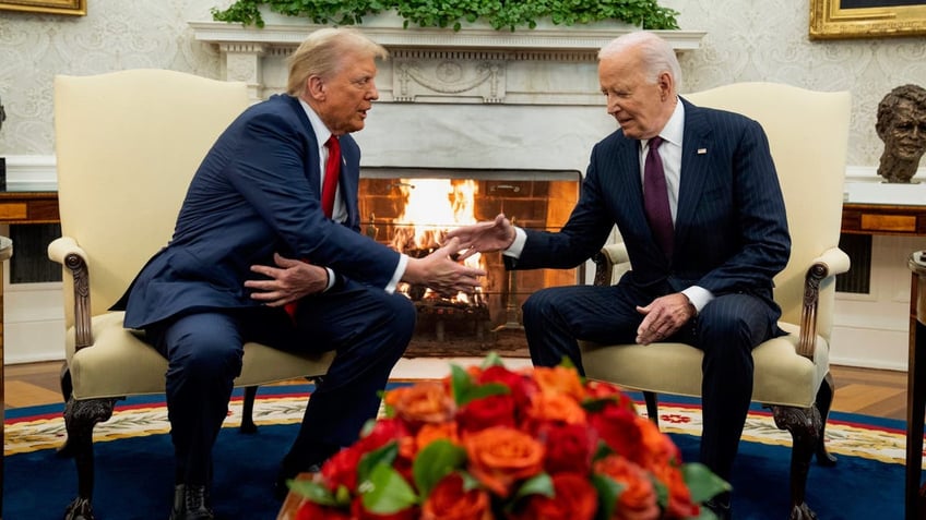 President Joe Biden meets with President-elect Donald Trump in the Oval Office of the White House, Wednesday, Nov. 13, 2024, in Washington.