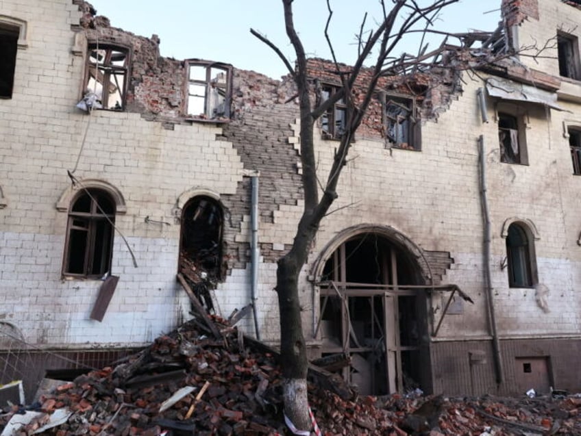 Aftermath of the Russian missile attack on the center of Kharkiv, northeastern Ukraine, in Kharkiv, Ukraine, on January 17, 2024. (Photo by Ukrinform/NurPhoto via Getty Images)