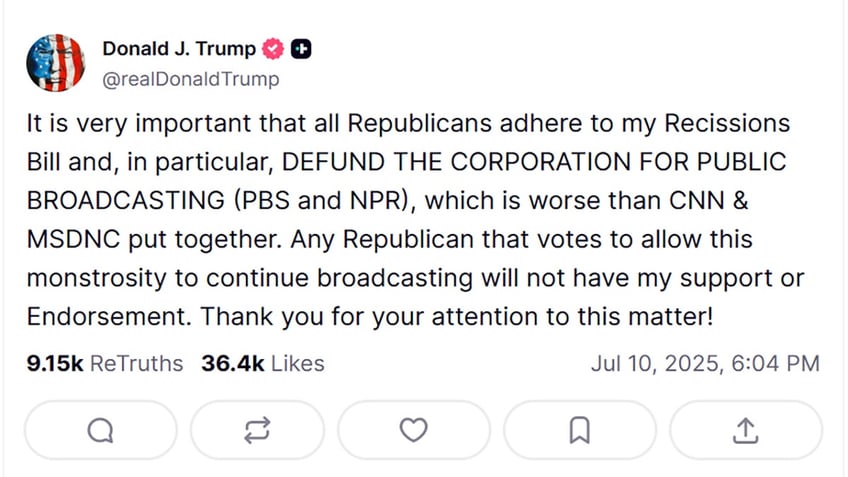 Trump Truth Social post screenshot