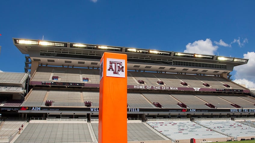 Texas A&M logo on pylon