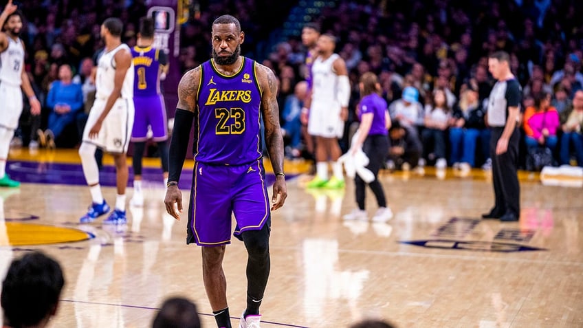 LeBron James looks on during a game