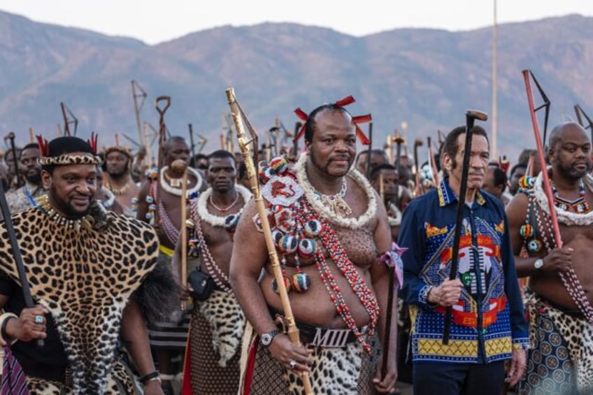 Eswatini's King Mswati III (C), South Africa's Zulu King Misuzulu kaZwelithini (L) and for