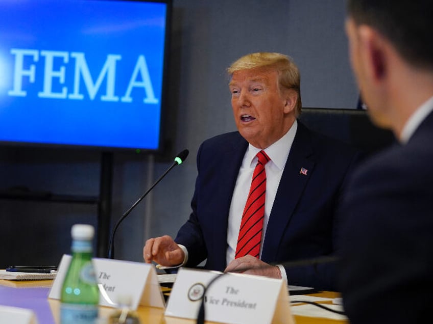 President Donald Trump speaks during a teleconference with governors at the Federal Emerge