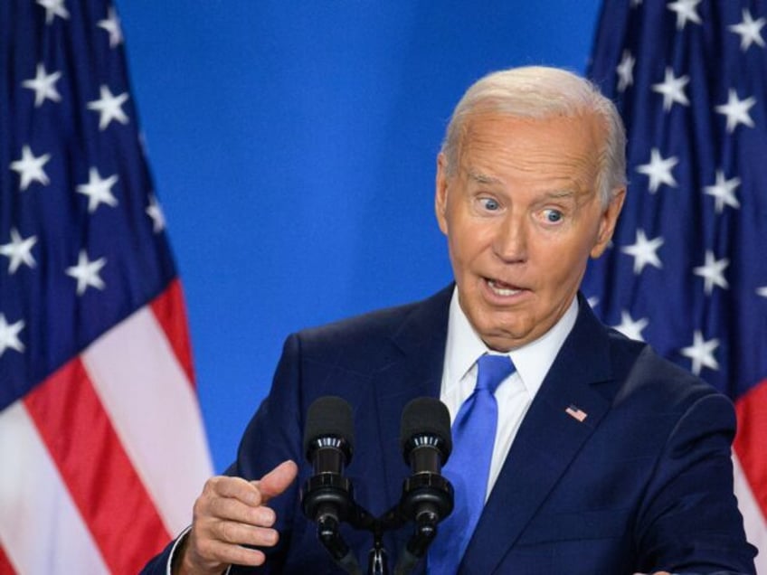 US President Joe Biden speaks during a press conference at the close of the 75th NATO Summ