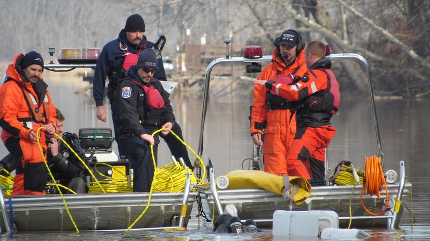 Diver Jake Crockett and other members of the Scuba Rescue Team with Chesterfield Fire & EMS during a Dec. 2023 dive mission