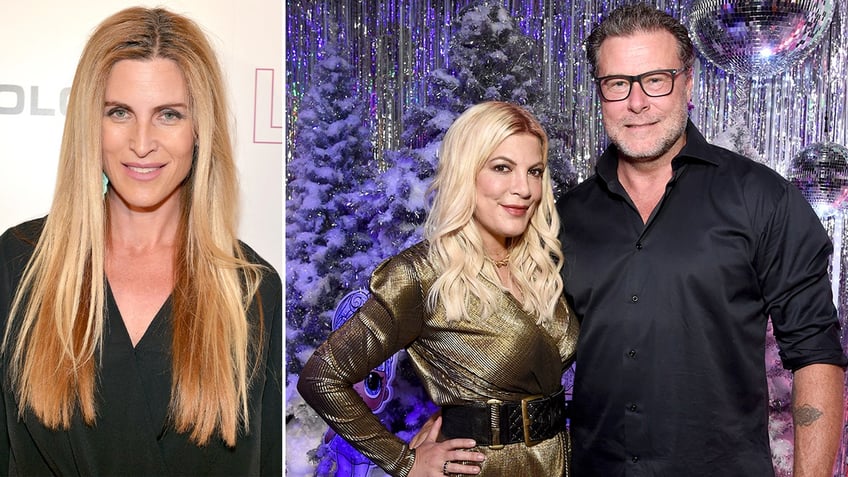 Mary Jo Eustace side by side a photo of Tori Spelling and Dean McDermott