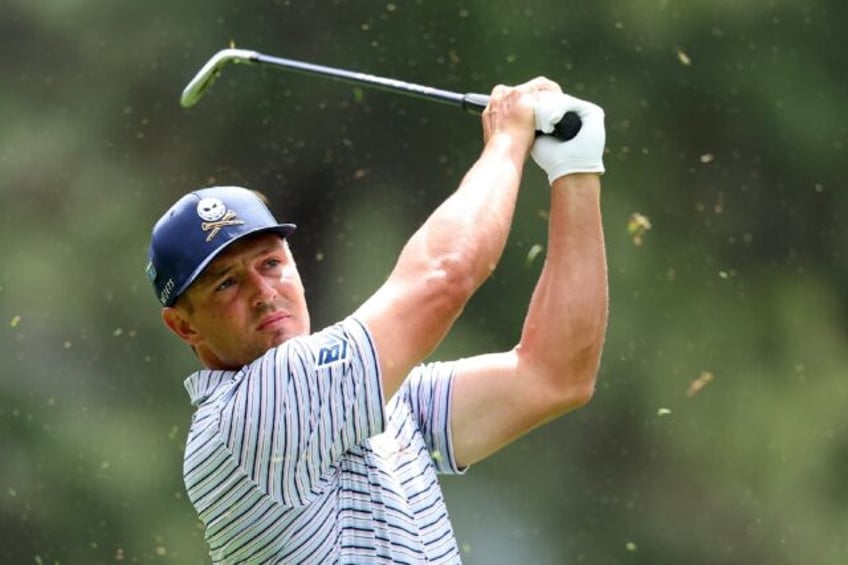 Bryson DeChambeau of the United States plays his shot from the fourth tee during the first