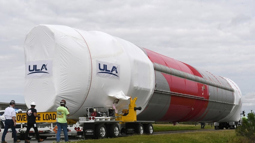 the Vulcan Centaur being carried to a processing facility