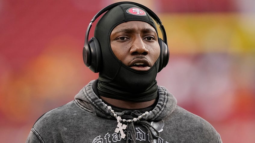 Deebo Samuel looks on field during warmups