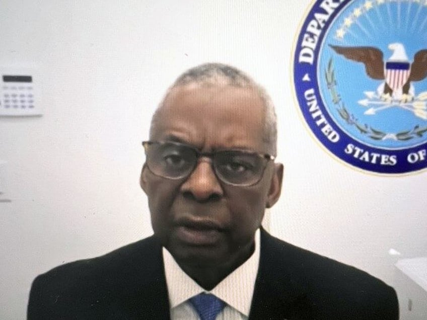 In this Department of Defense video, Defense Secretary Lloyd Austin provides opening remarks at the Ukraine Defense Contact Group, Tuesday, Jan. 23, 2024 from his home in Great Falls, Va. Austin has been recuperating at home from complications from prostate cancer treatments. (Department of Defense via AP)