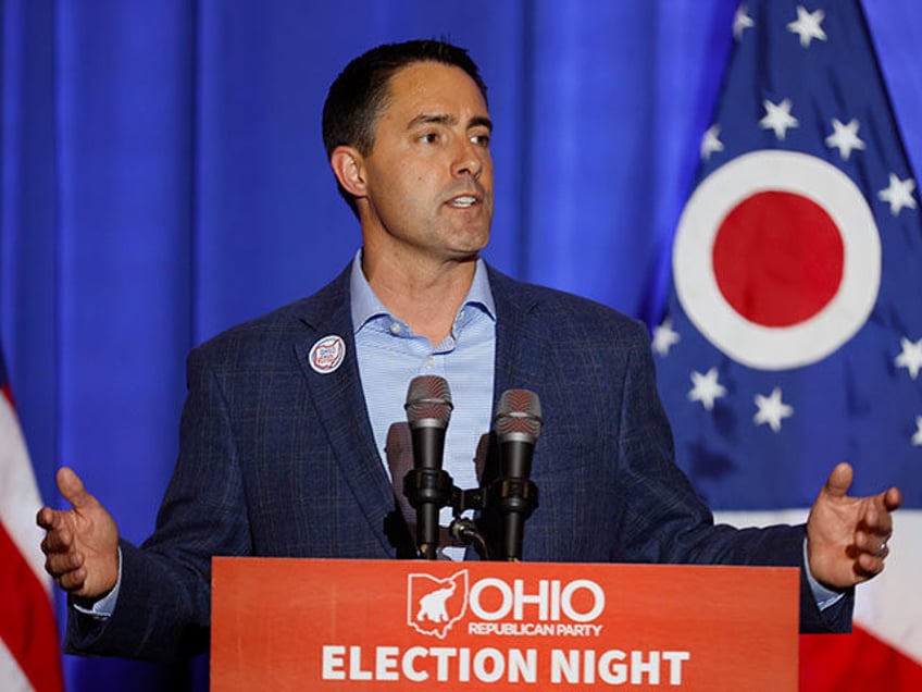 Republican Ohio Secretary of State Frank LaRose speaks during an election night watch party on Nov. 8, 2022, in Columbus, Ohio. Election officials from states enrolled in a bipartisan effort to ensure accurate voter lists were meeting Friday, March 17, 2023, to consider changes demanded by some Republicans, who are …