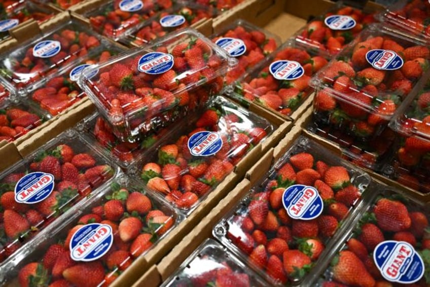 Strawberries from Mexico displayed for sale in Hawthorne, California are among the items