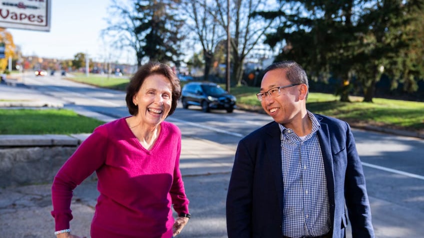 GOP state representative Patricia Morgan, left, campaigning with Allan Fung