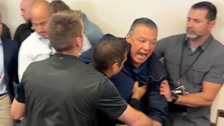 Sen. Alex Padilla was temporarily detained after approaching Sec. Noem's podium at the news conference.