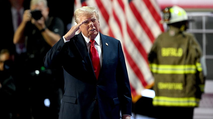 Donald Trump arrives to speak during the Republican National Convention