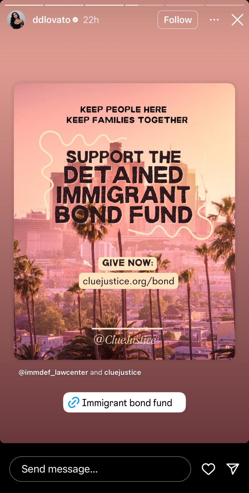 demi lovato promotes support the detained immigrant bond fund after violent anti ice riots in la