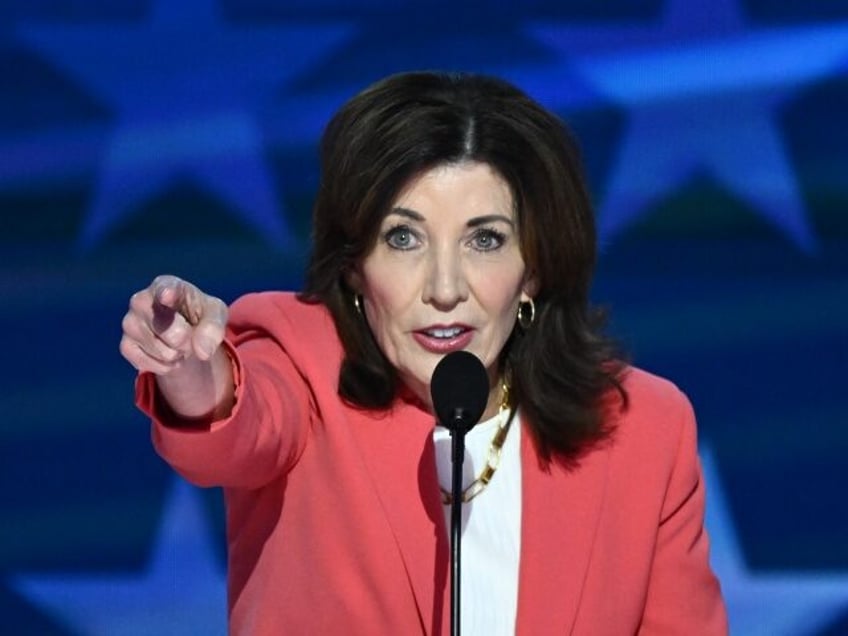 New York Governor Kathy Hochul speaks on the first day of the Democratic National Conventi