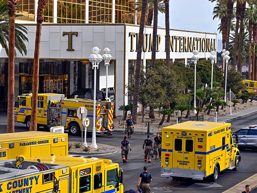 LAS VEGAS, NV - January 01: Clark County fire vehicles surround the valet area where a Cyb