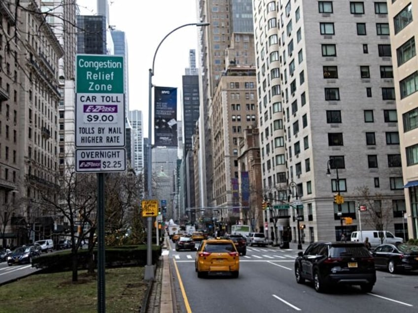 Congestion Relief Zone signage on Park Avenue in New York, US, on Friday, Jan. 3, 2024. Ne