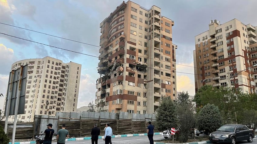 An apartment building that was damaged following bombings across Tehran, Iran carried out by Israel.
