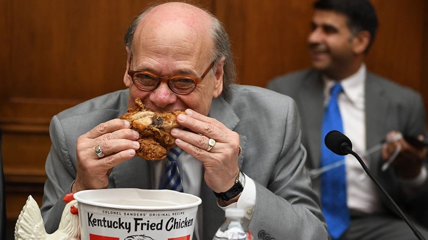 US Congressman Steve Cohen, D-Tenn., ate chicken during a hearing before the House Judiciary Committee on Capitol Hill in Washington, DC.