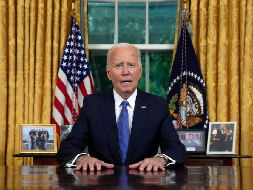 President Joe Biden addresses the nation from the Oval Office of the White House in Washin