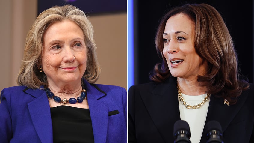 Hillary Clinton and Kamala Harris split image