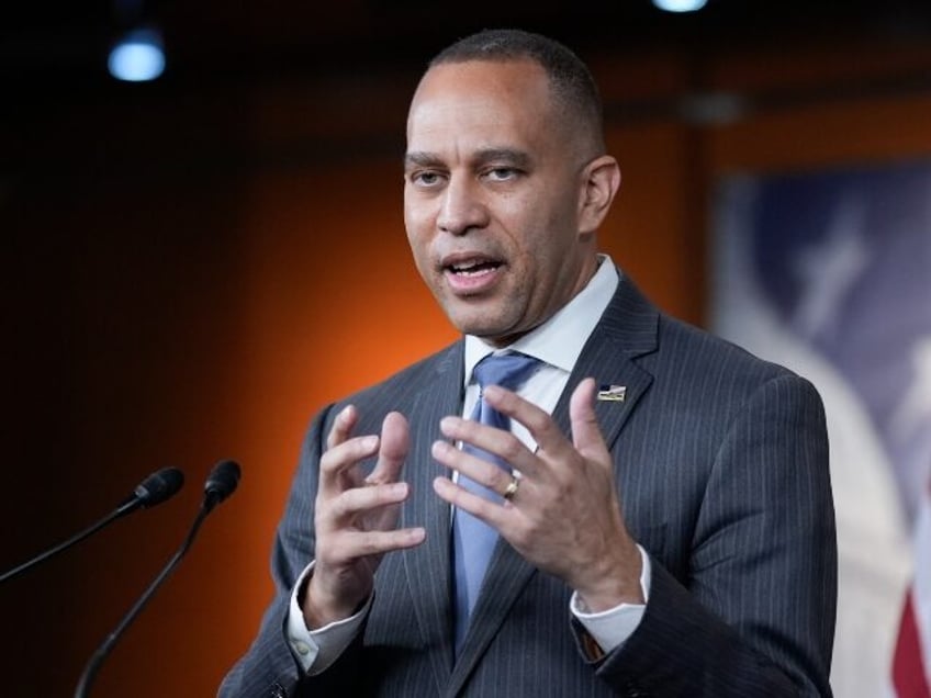 House Minority Leader Hakeem Jeffries, D-N.Y., speaks to reporters at his weekly news conf