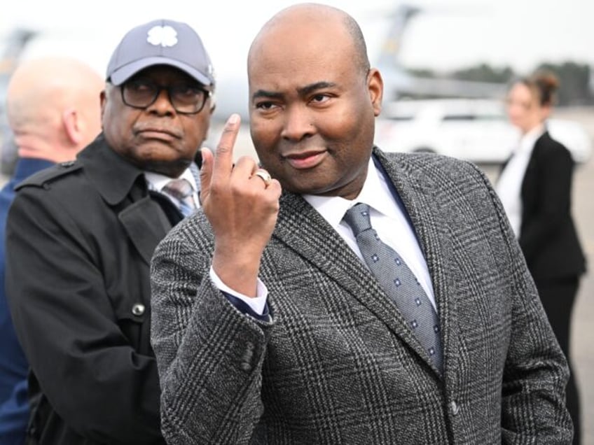 Rep. Jim Clyburn (D-SC) (L) and Jaime Harrison (R), chairman of the Democratic National Co