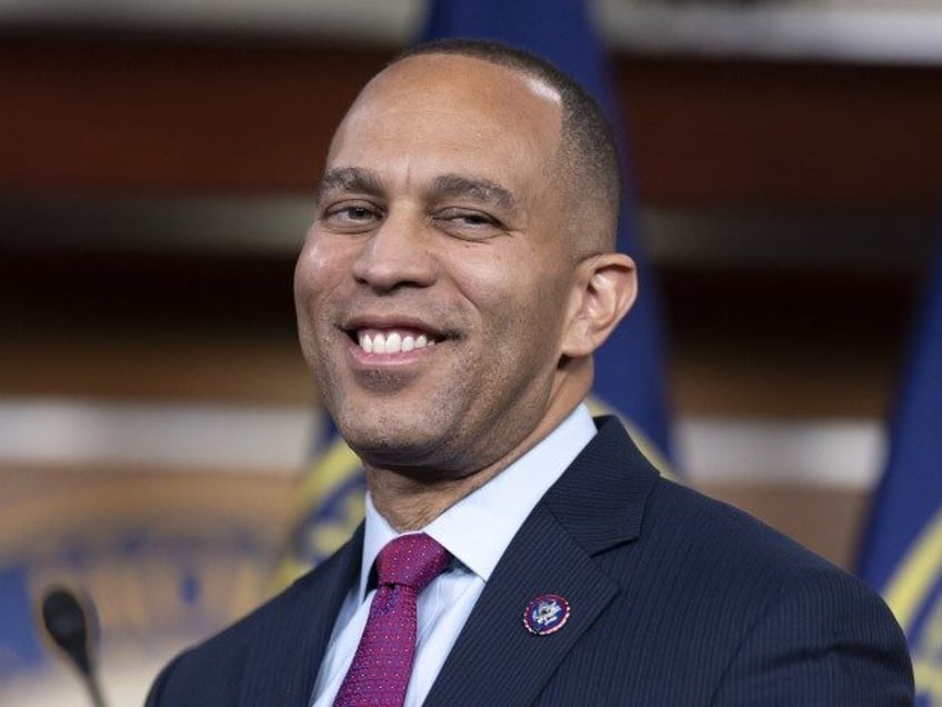 House Democratic Caucus Chairman Hakeem Jeffries, D-N.Y., joined by Rep. Pete Aguilar, D-Calif., right, takes question from reporters at the Capitol in Washington, Tuesday, Dec. 6, 2022. In January, Rep. Jeffries will become the top House Democrat, and Rep. Aguilar will become chairman of the House Democratic Caucus. (J. Scott …