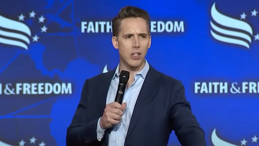 Josh Hawley gives a speech at a faith conference