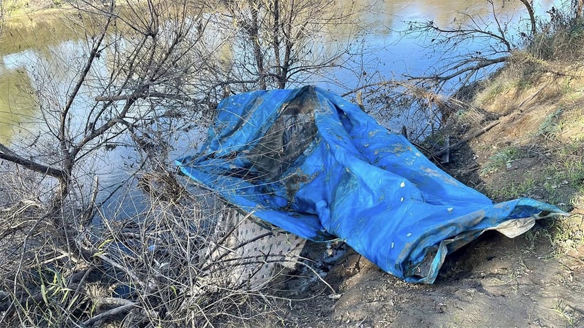 A makeshift tent belonging to a homeless person