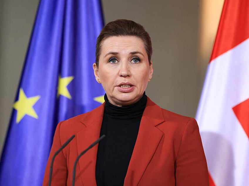 Mette Frederiksen, Denmark's prime minister, delivers a press statement ahead of a meeting