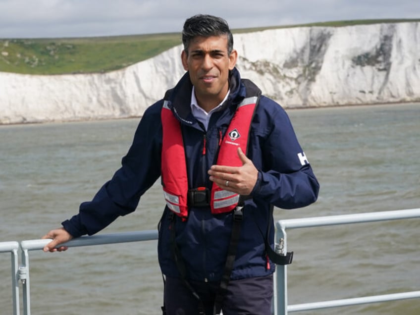 DOVER, ENGLAND - JUNE 05: Prime Minister Rishi Sunak onboard Border Agency cutter HMC Seeker during a visit to Dover, ahead of a press conference to update the nation on the progress made in the six months since he introduced the Illegal Migration Bill under his plans to "stop the …