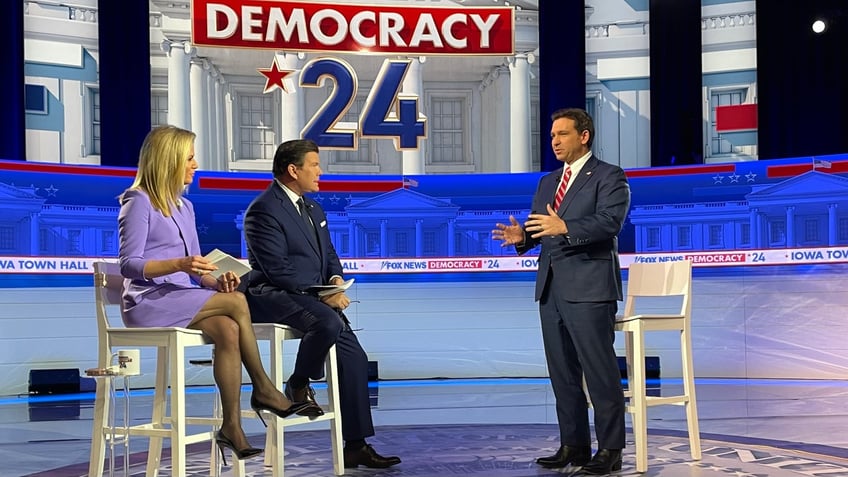 Ron DeSantis at a Fox News town hall in Des Moines, Iowa