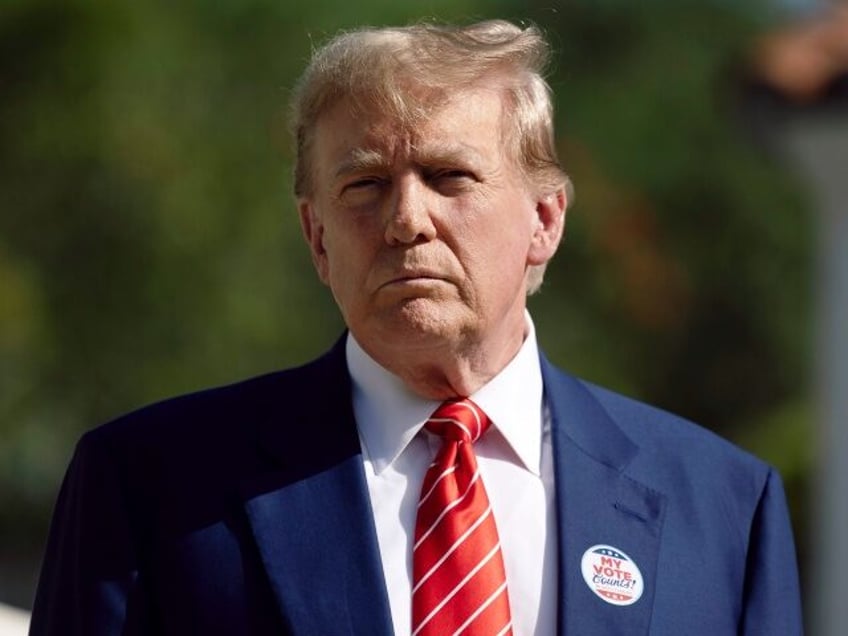 PALM BEACH, FLORIDA - MARCH 19: Former U.S. President Donald Trump speaks to the media af