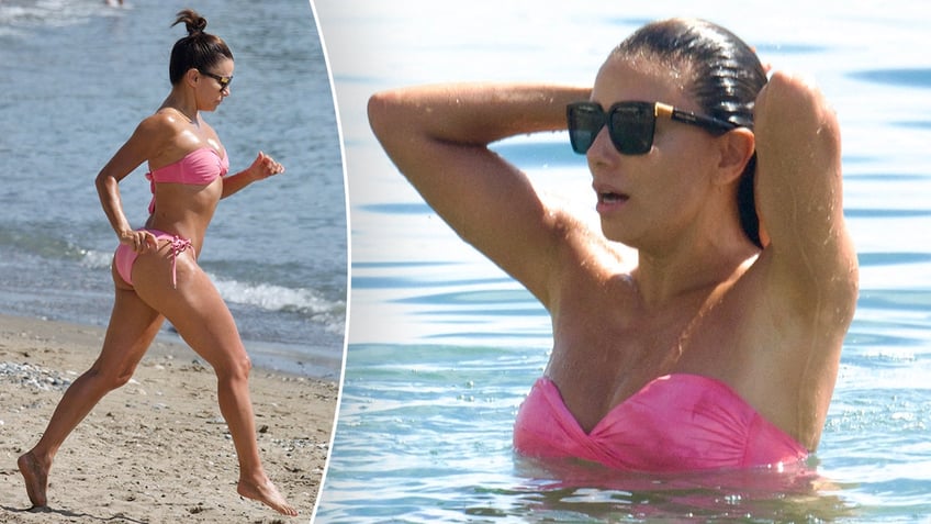 desperate housewives star eva longoria hits the beach in spain after making splash with victoria beckham