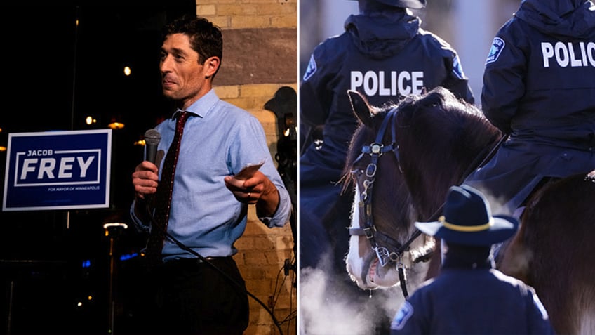 Jacob Frey and Minneapolis police split image