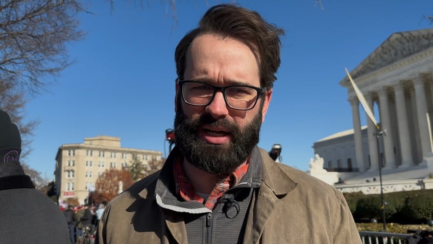 Matt Walsh, a podcaster and creator of the documentary "What Is a Woman," speaks to Fox News Digital outside the U.S. Supreme Court as oral arguments in the transgender treatments case <i>U.S. v. Skrmetti </i>were heard on Dec. 4, 2024. 