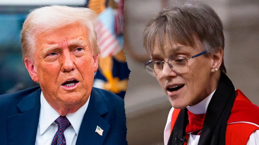 Left: President Donald Trump; Right: Bishop Mariann Edgar Budde