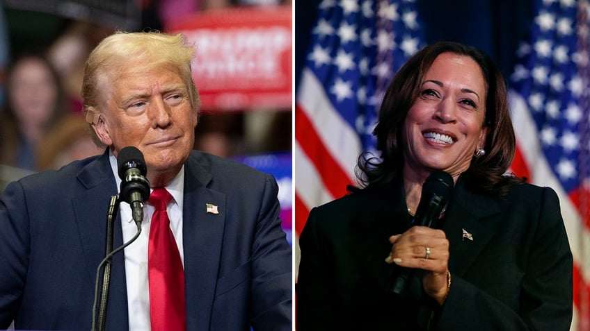 Trump and Kamala Harris split image