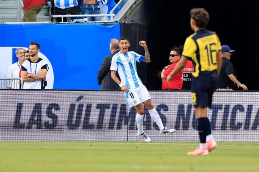 Angel Di Maria celebrates his goal in Argentina's win over Ecuador in Chicago on Sunday