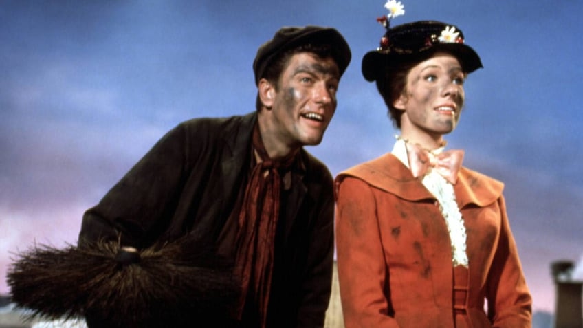 Dick Van Dyke and Julie Andrews in a scene from "Mary Poppins"
