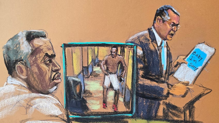 A sketch of P. Diddy in court during his trial.