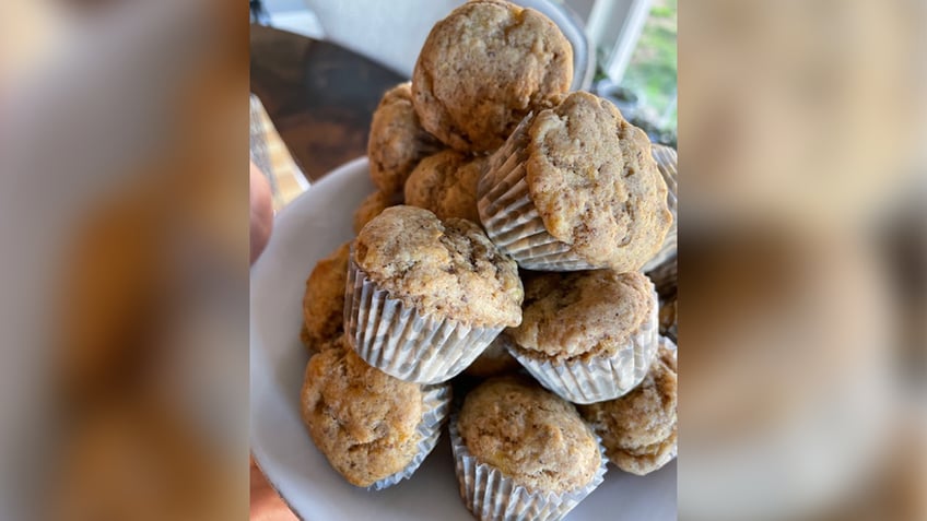 banana muffins stacked